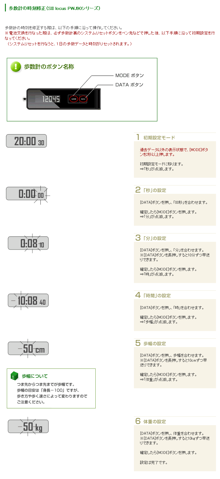 歩数計の時刻修正